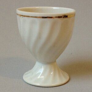 Egg Cup White Swirl Gold Plated Band Trim Porcelain Vintage Made In Germany